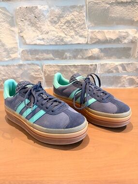 adidas Blue Suede Sneakers with Mint Stripes